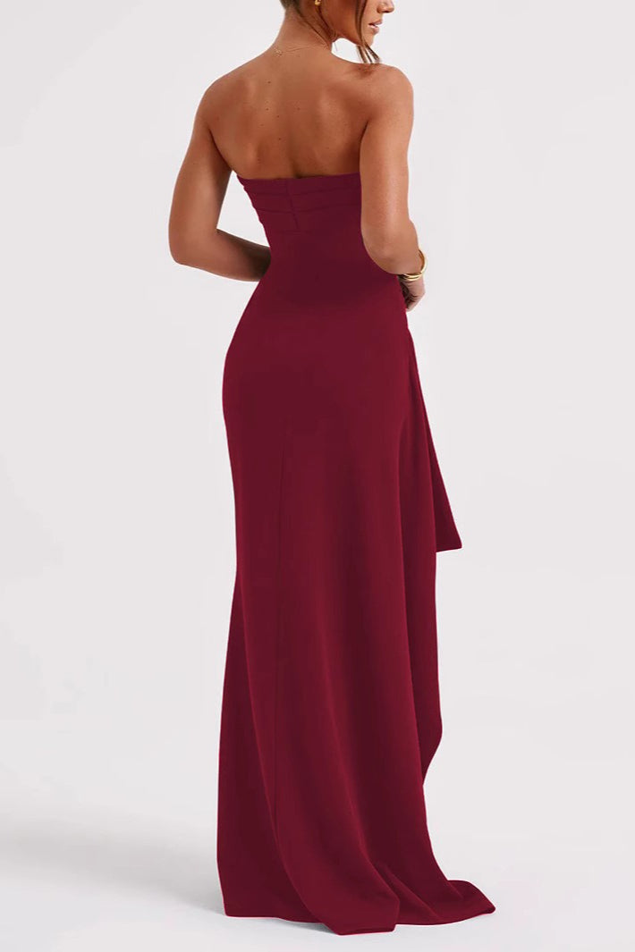 Off-Shoulder Strapless Backless High Slit Sexy Party Dress