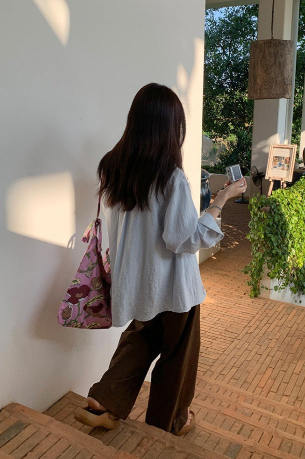 Linen Blend Embroidered Blouse