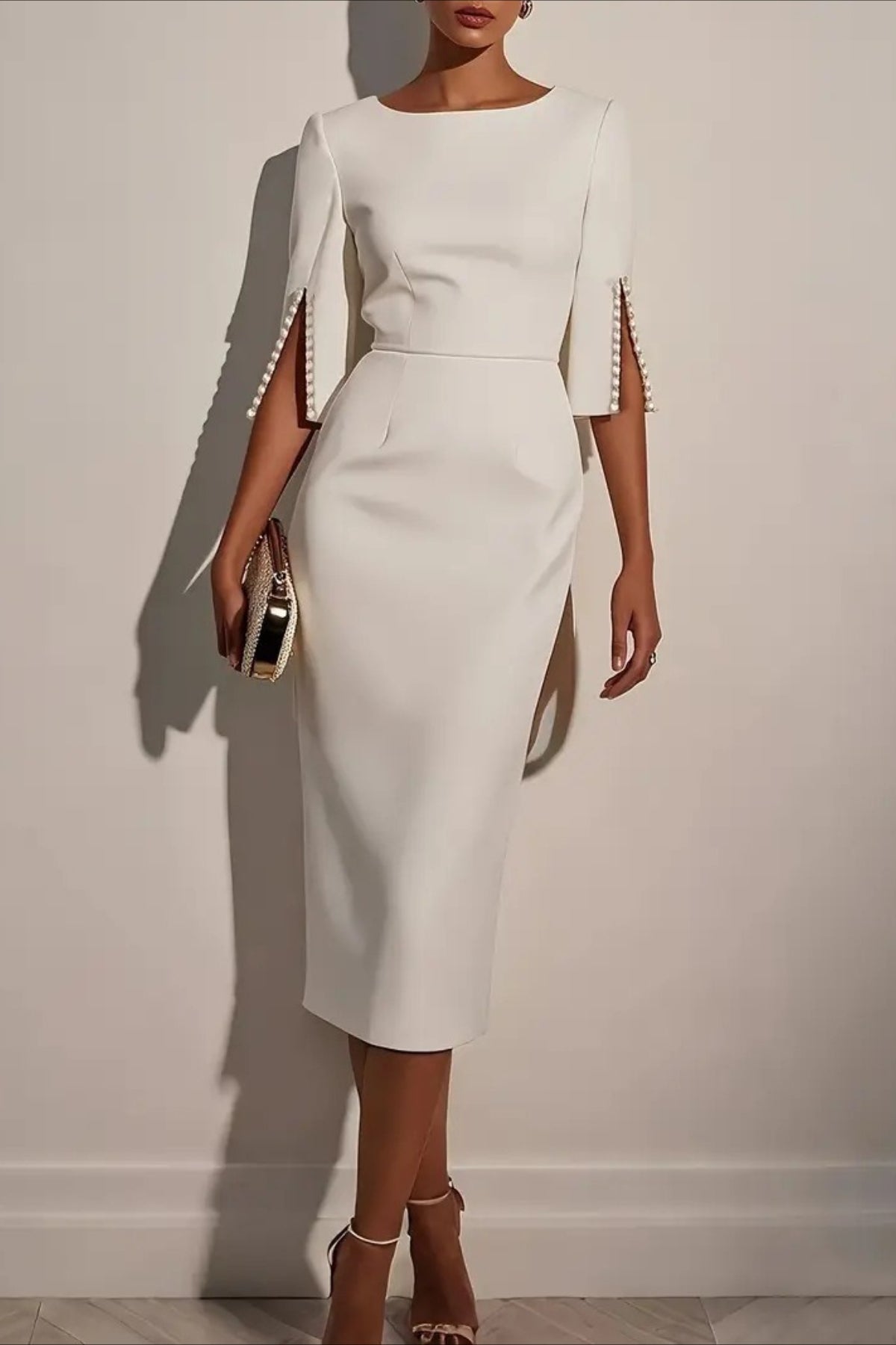 Sleek Beaded Solid Elegant Work Dress