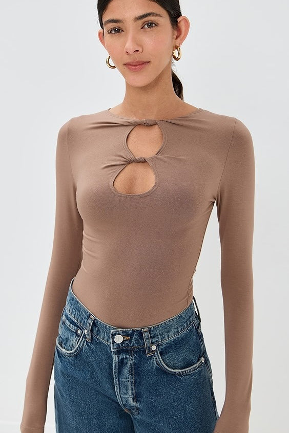 Sexy Solid Cutout Long Sleeve Fitted Base Layer