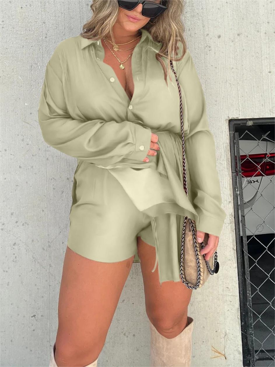 Versatile solid color long sleeve shirt suit