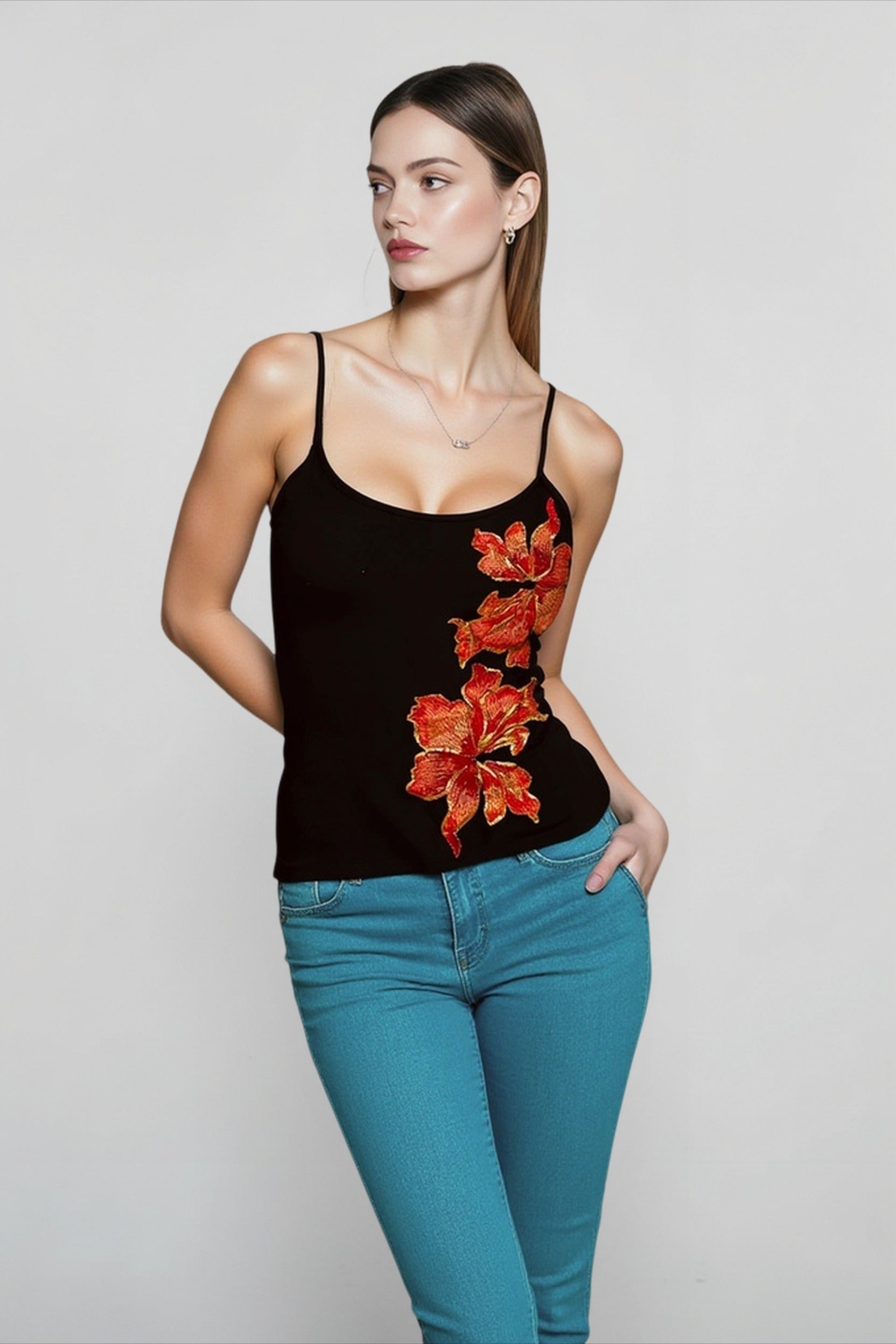 Glitter floral going out cami top