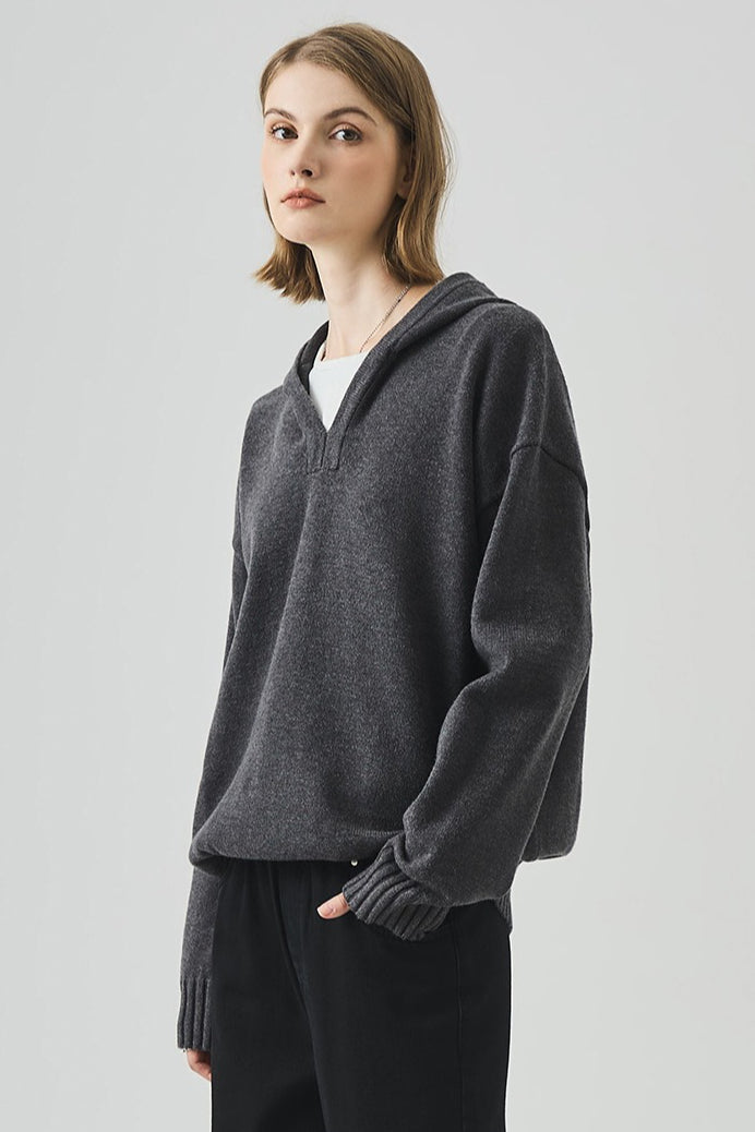 Slouchy VNeck Hooded Sweater