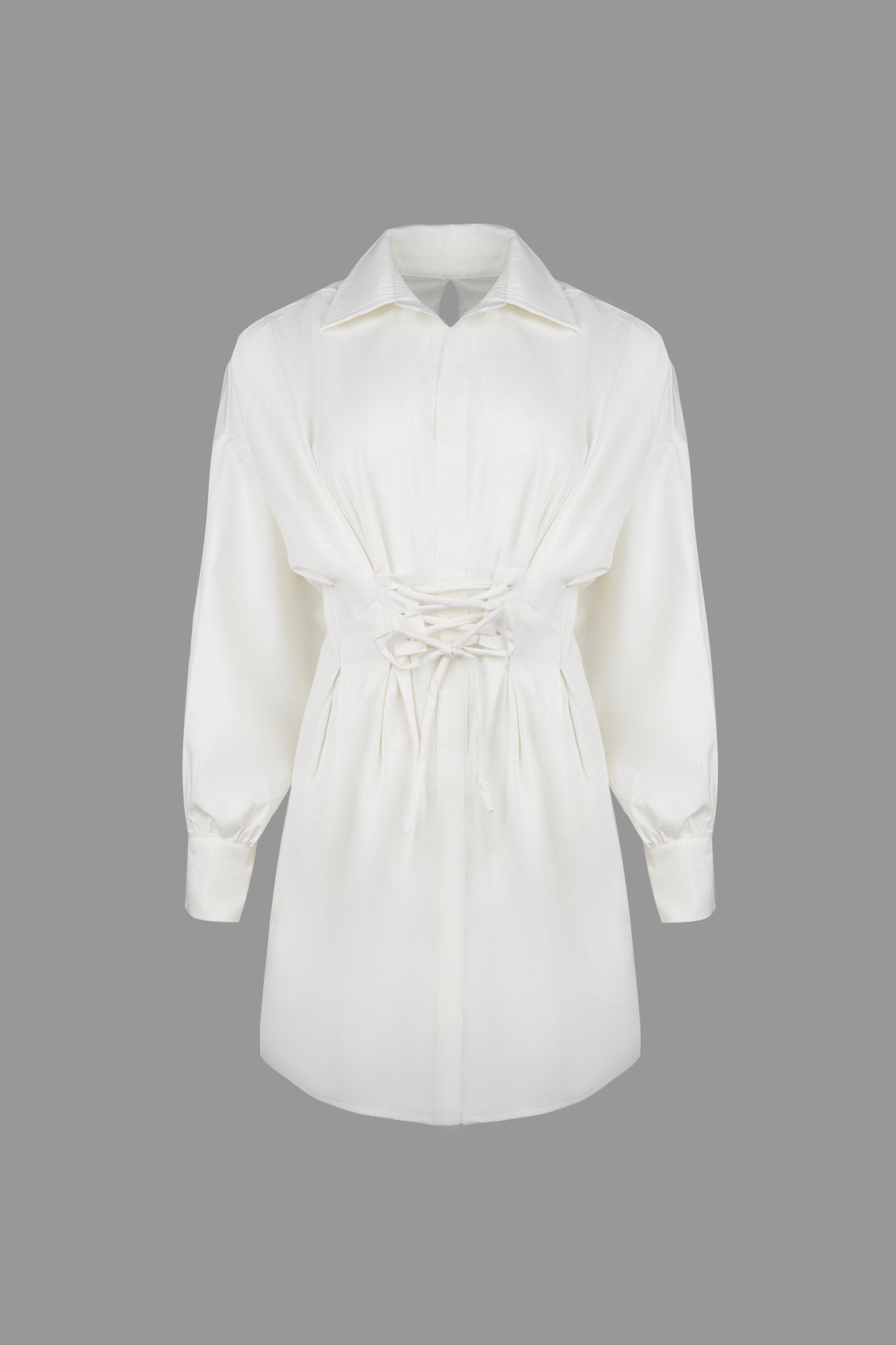 Adalie White Cinched Waist Shirt Dress