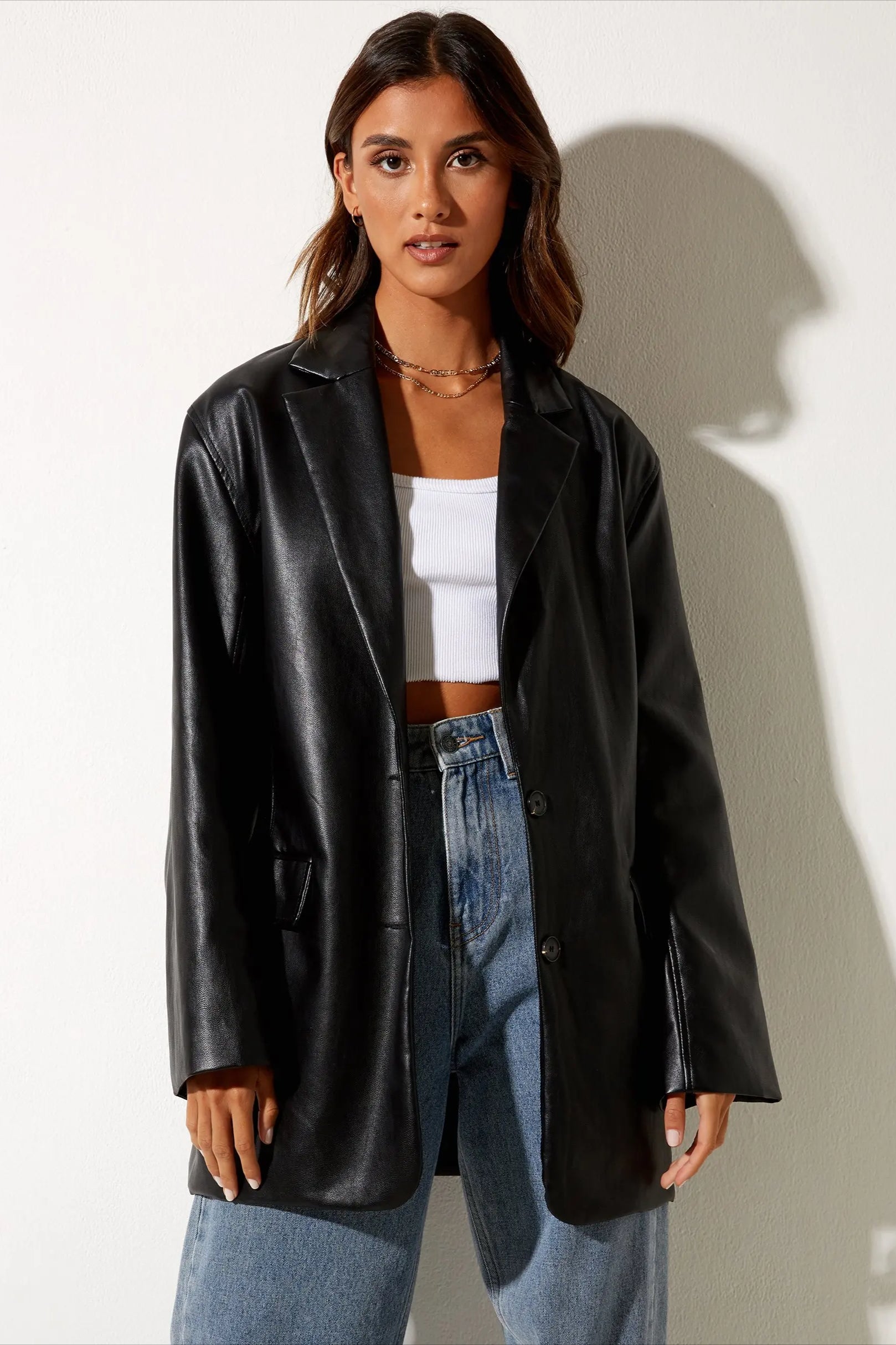 SingleBreasted PU Blazer