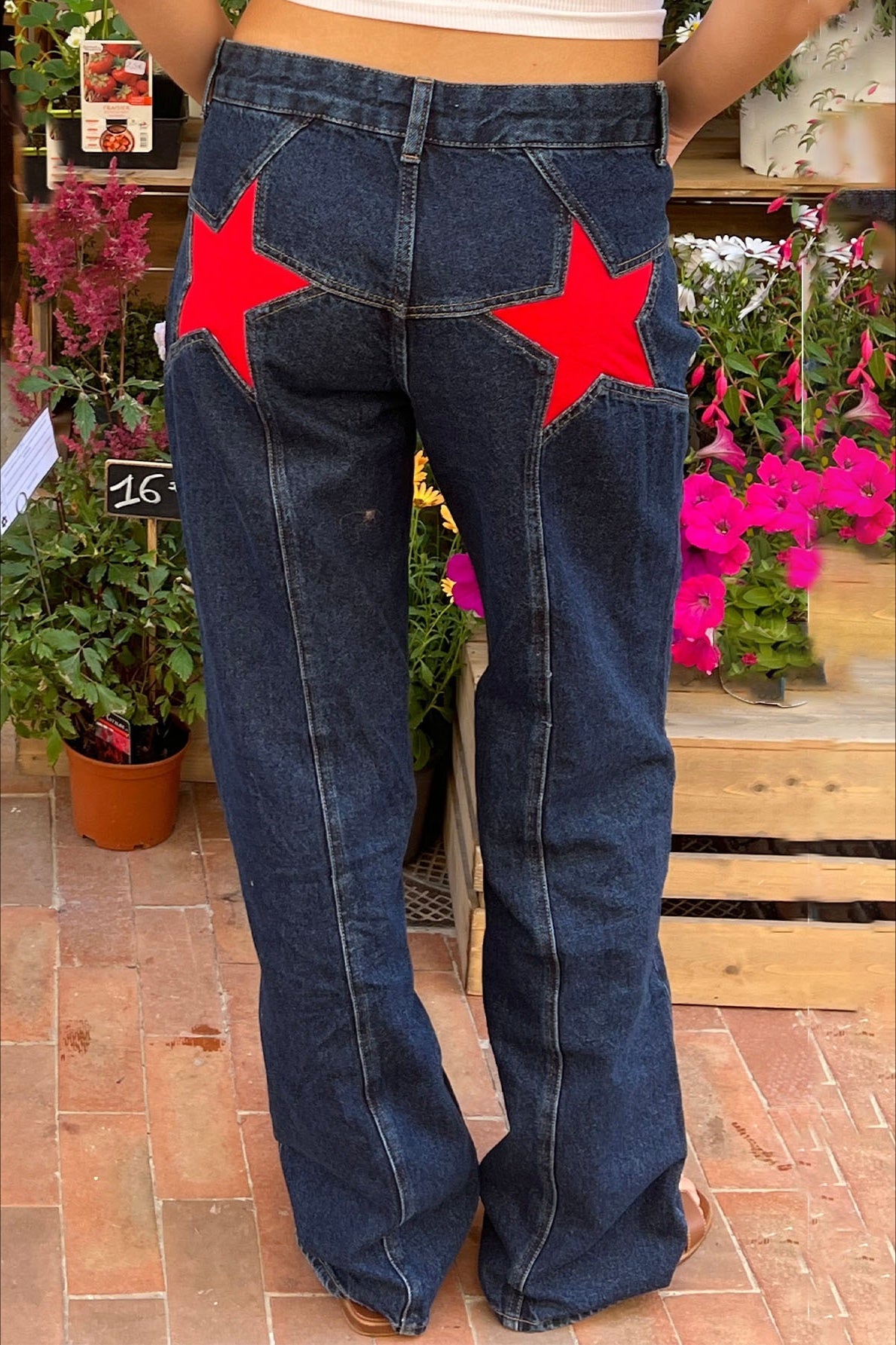 Contrast Patchwork Y2K Retro Star Back Casual Jeans