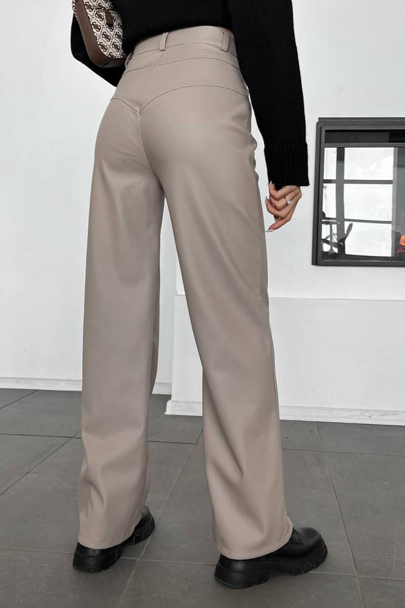 Chic Leather Patchwork Slim Straight Pants