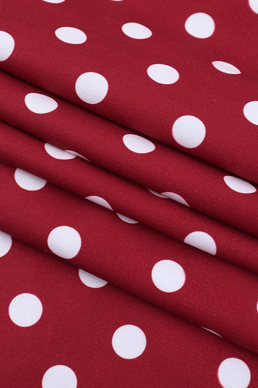 Red Spaghetti Strap V Neck Halter Backless Polka Dot Maxi Dress 5
