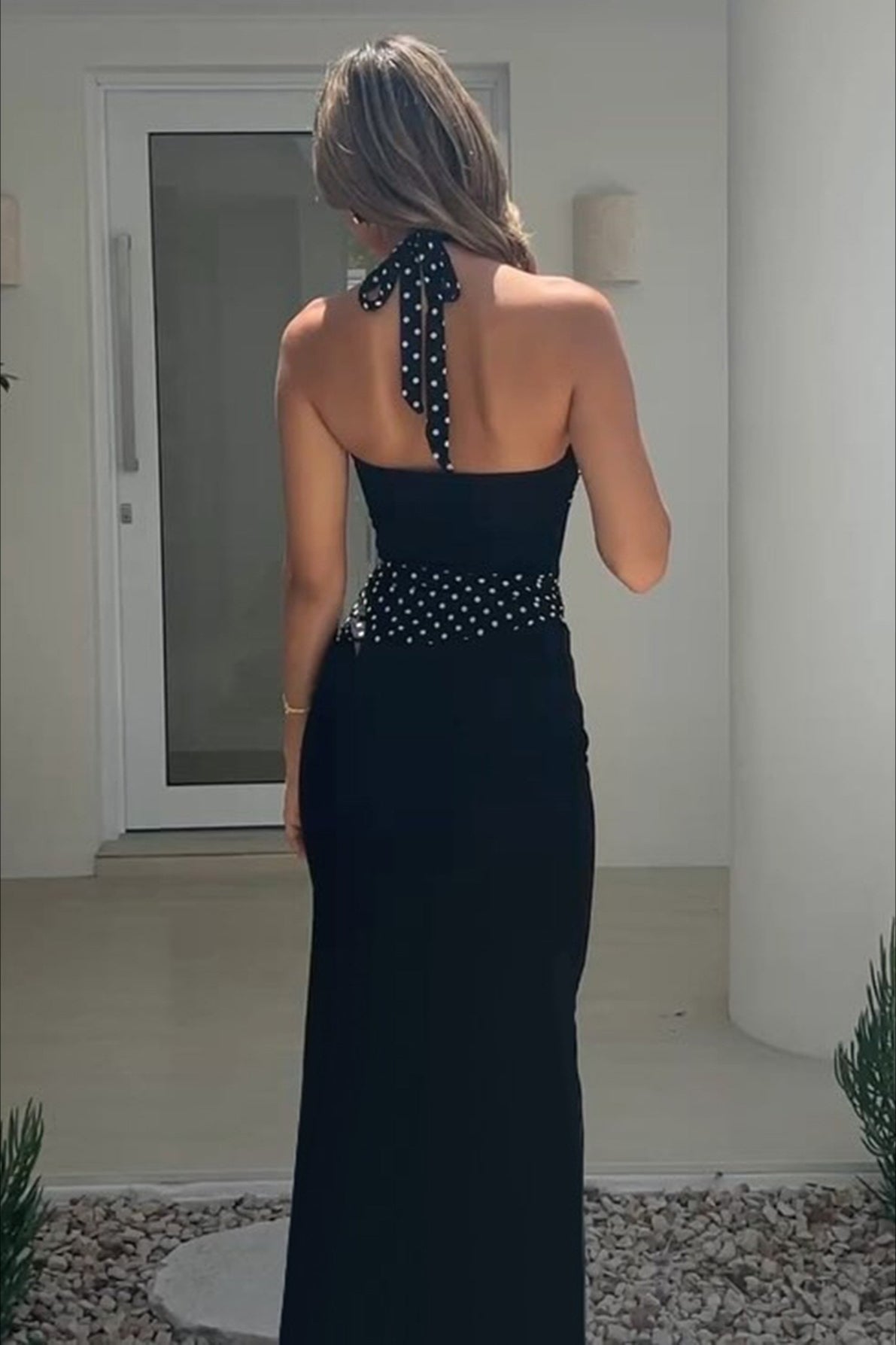 Sexy U Neck Backless Tie Polka Dot Halter Party Dress