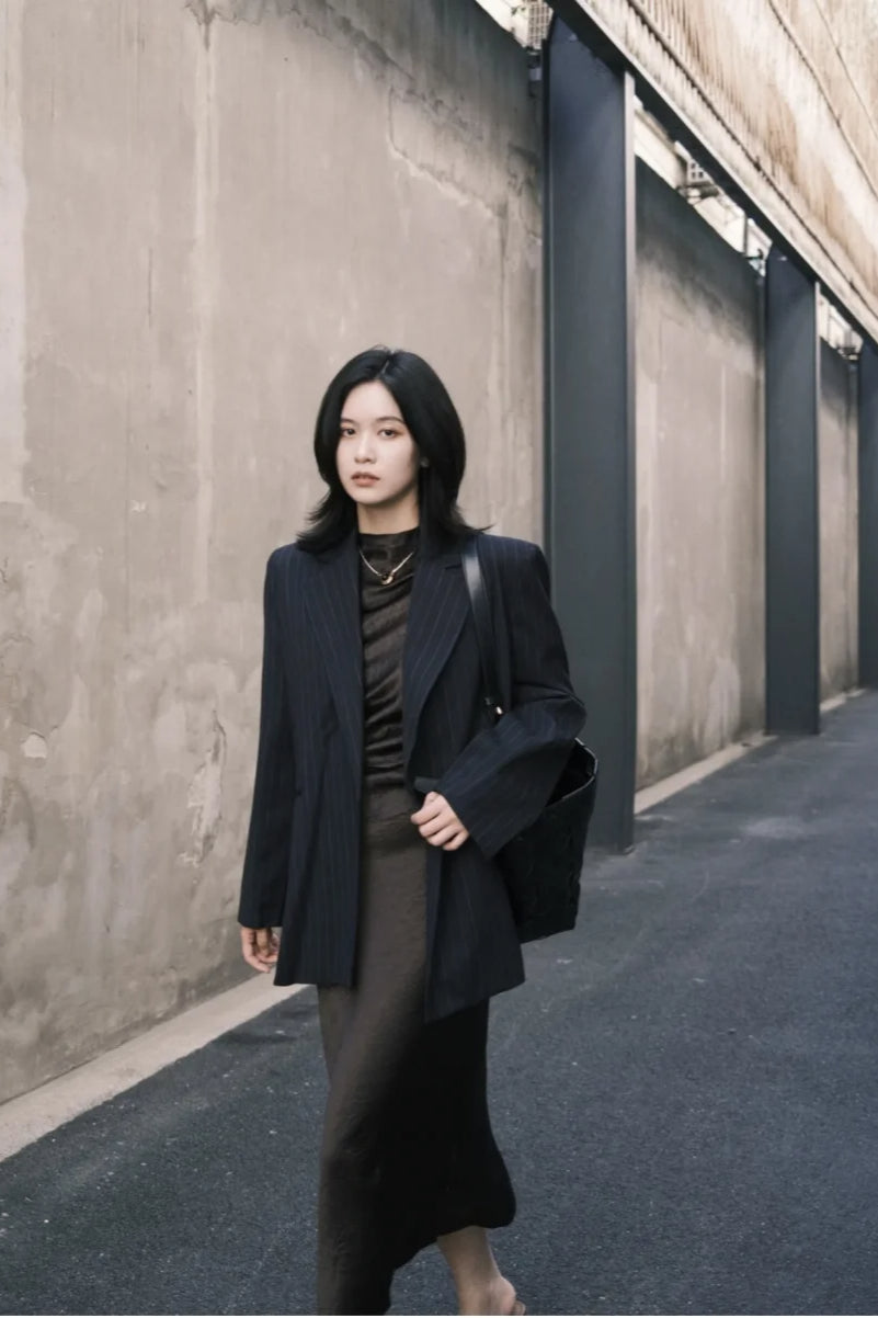 ShoulderPadded Pinstripe Blazer