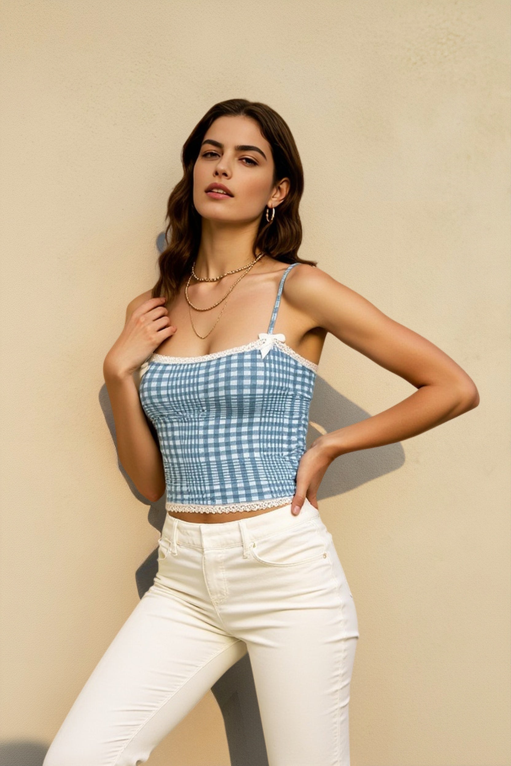 Y2k plaid lace cami top