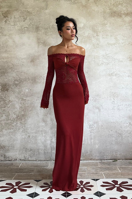 Lace Off-Shoulder Maxi Party Dress