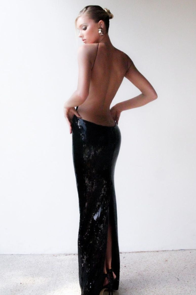 Black Cutout Waist Column Maxi Gown 7