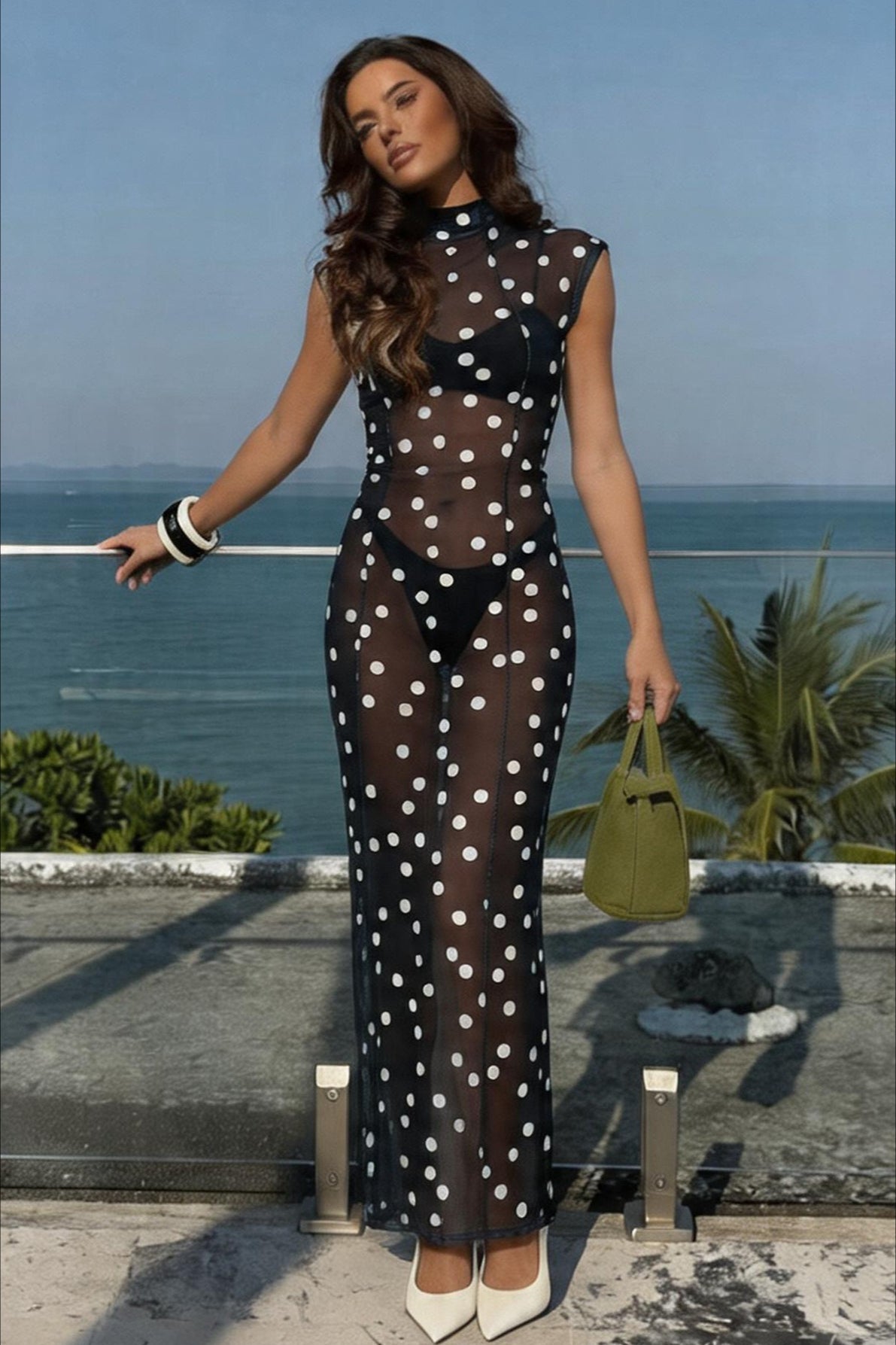 Sexy Polka Dot Silk Tie Waist Sleeveless Party Dress