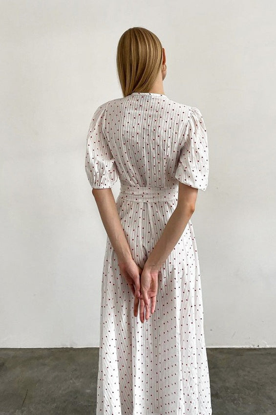 White Cotton Heart Print V-Neck Wrap Maxi Dress 4