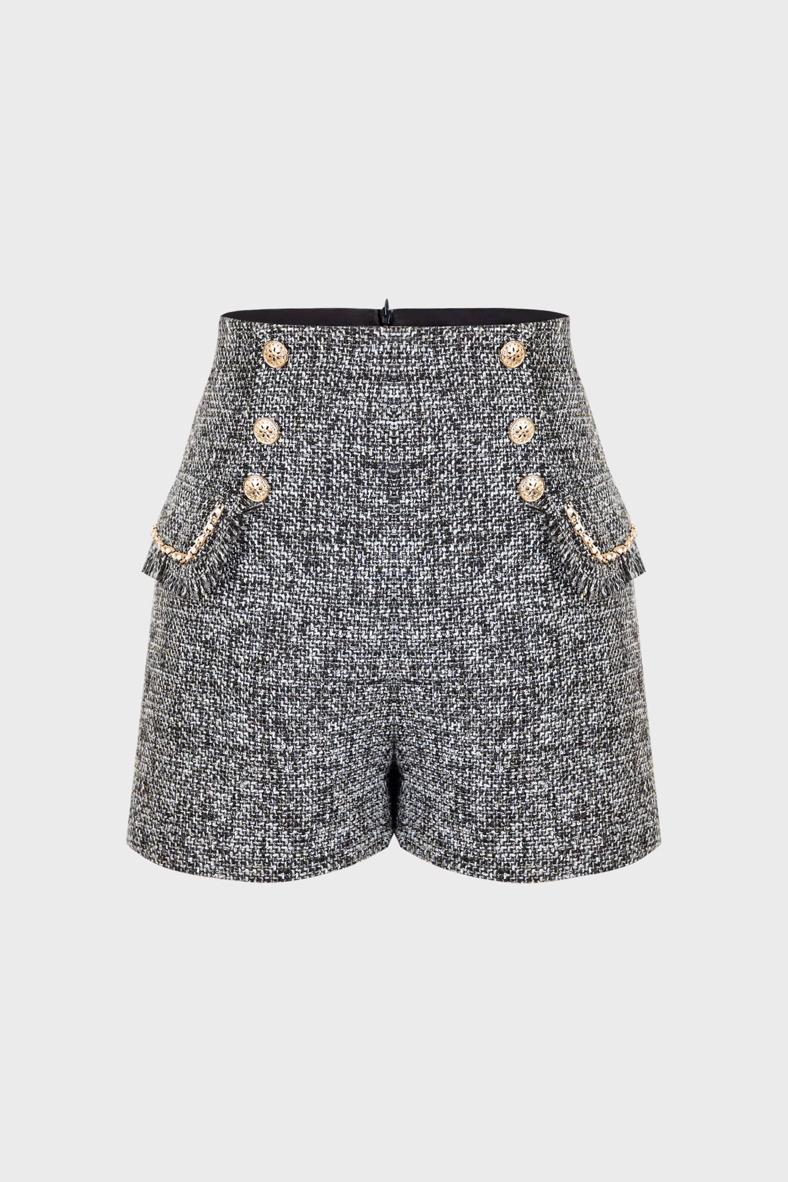 Dim Grey Button Decor A-Line Shorts