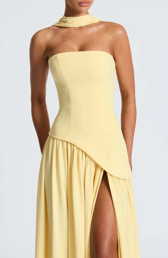 Strapless Neck Scarf Asymmetric High Slit Flowy Maxi Gown 5