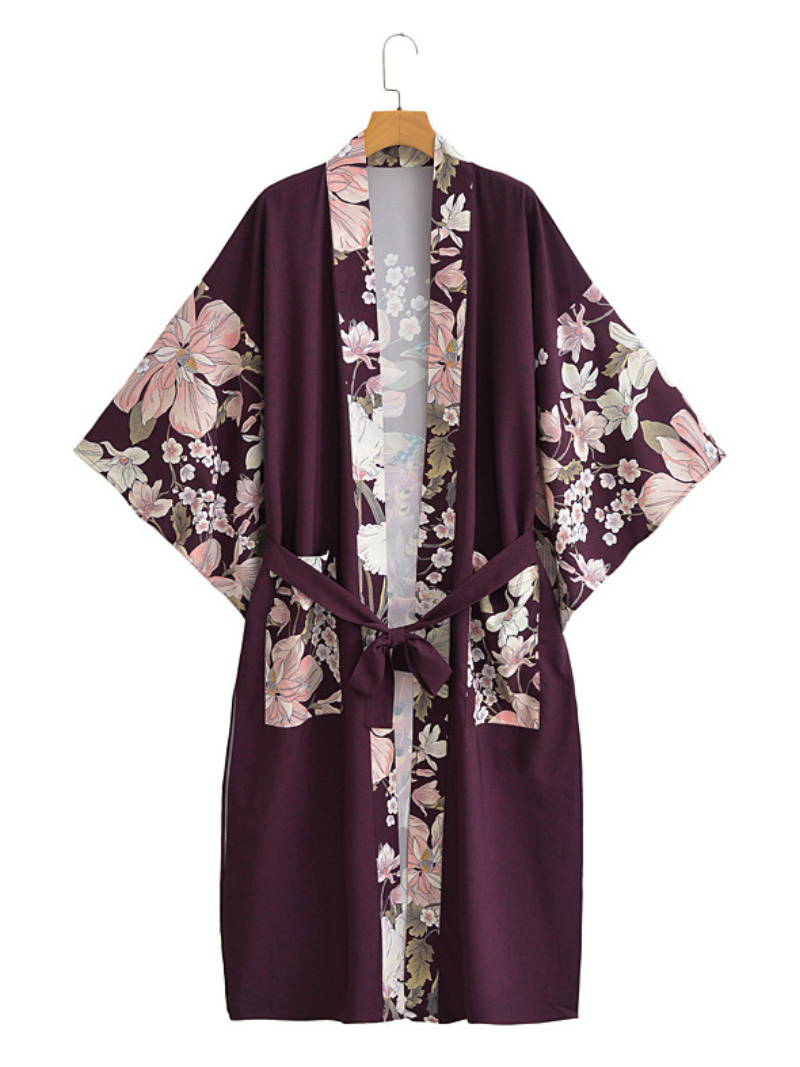 Floral Print Tie Waist Long Kimono 4
