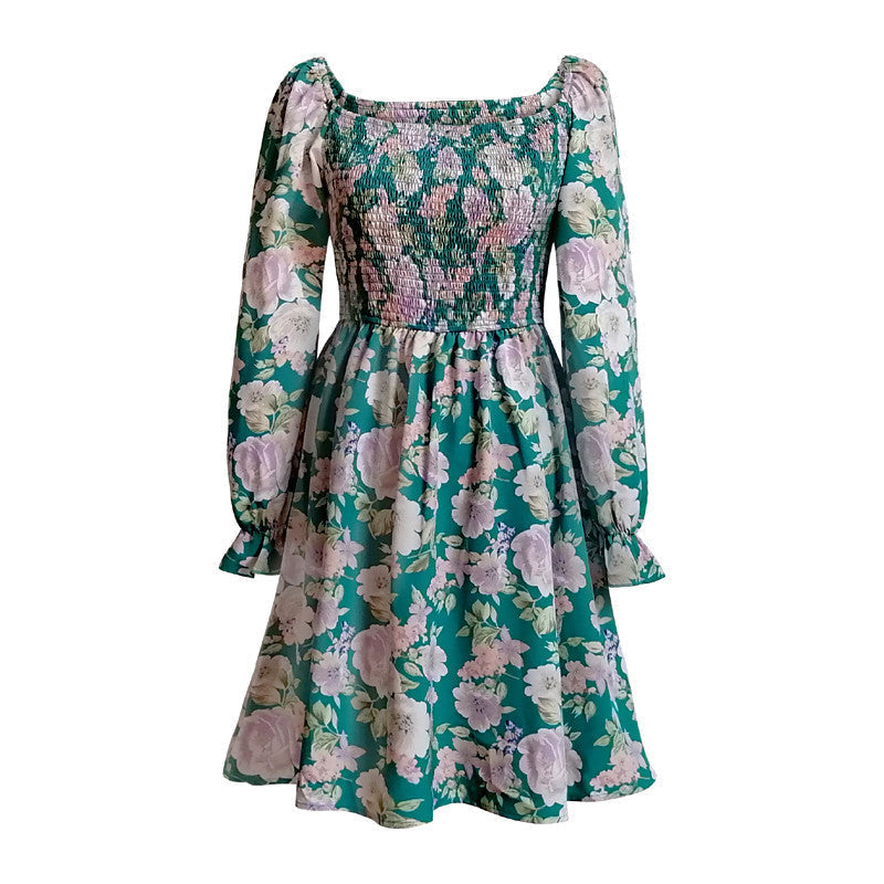 Leaf Print Sleeveless Midi Dress M / Blue Dresses