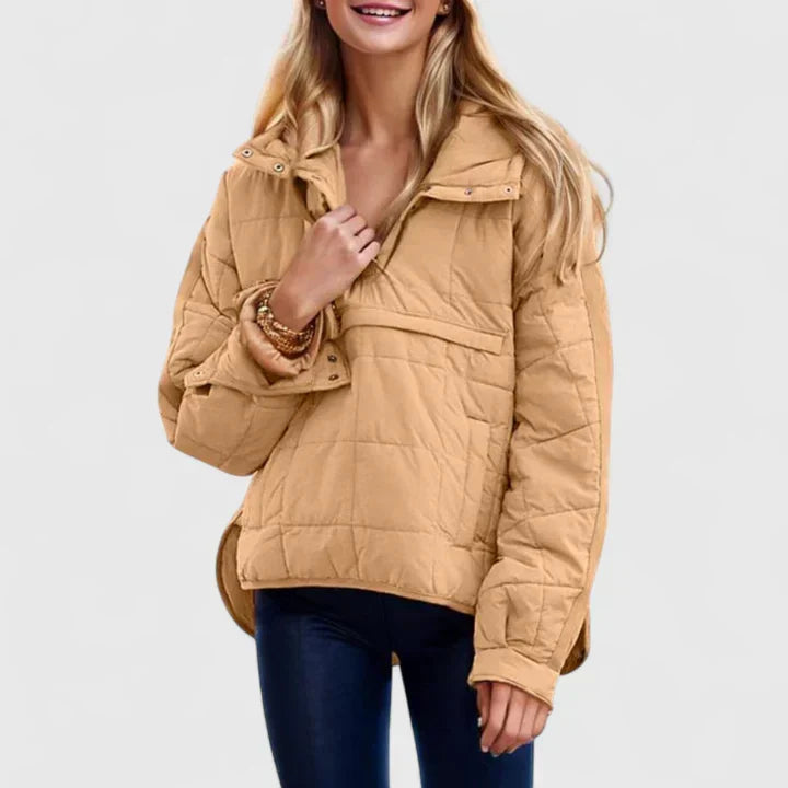 Stand Collar Quilted Half-Placket Pocket Pullover Jacket