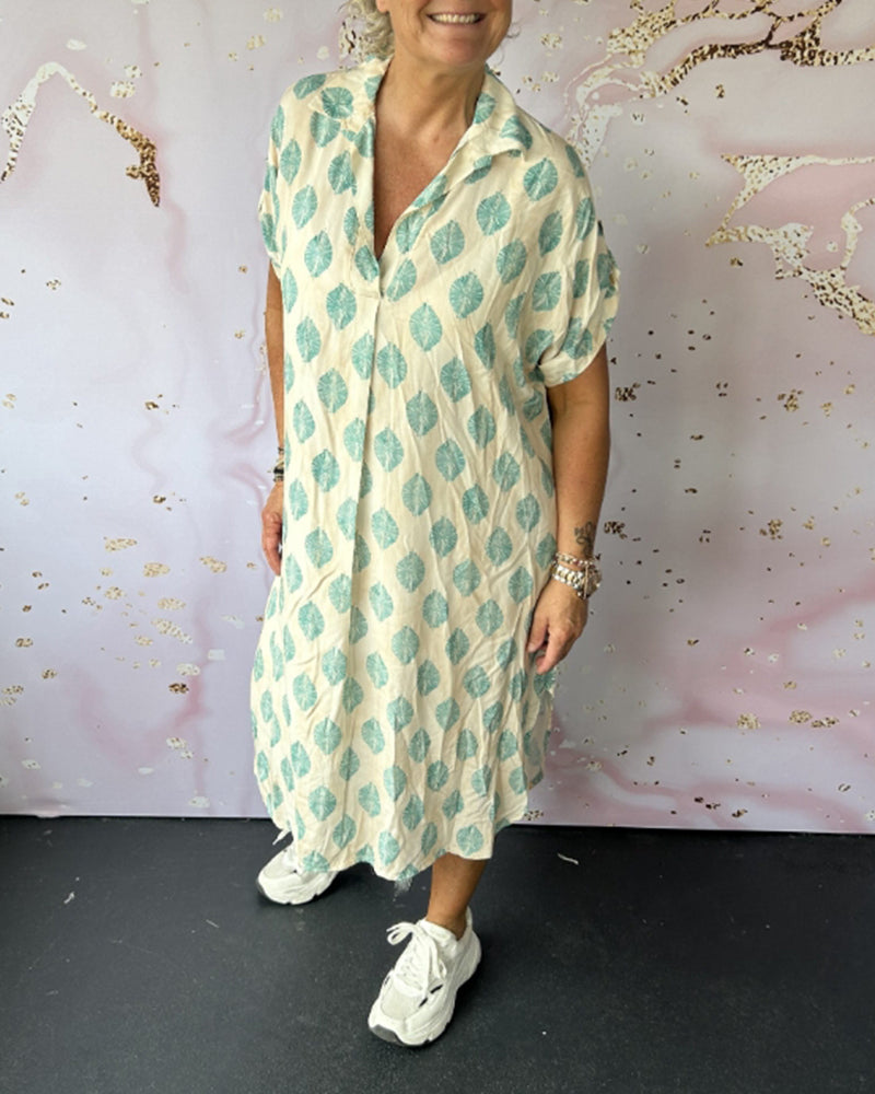 Loose lapel printed shirt dress