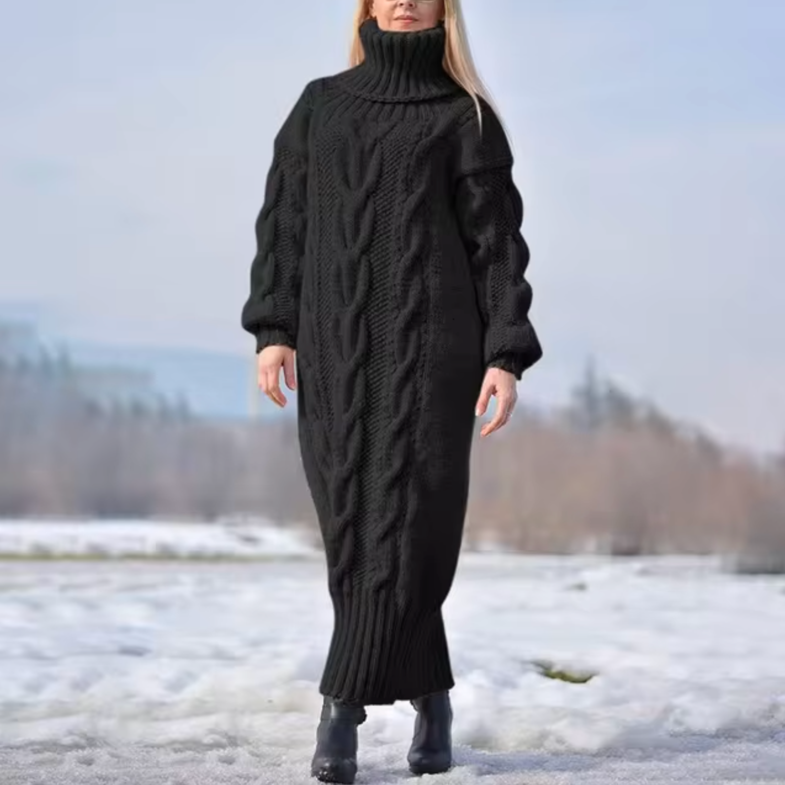 Maria Eugenia Turtleneck Sweater Vintage Inspired Dress with Premium Casual Styling