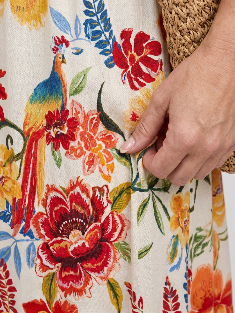 Multicolor Plunge V-Neck Floral Print Empire Waist A-Line Maxi Dress