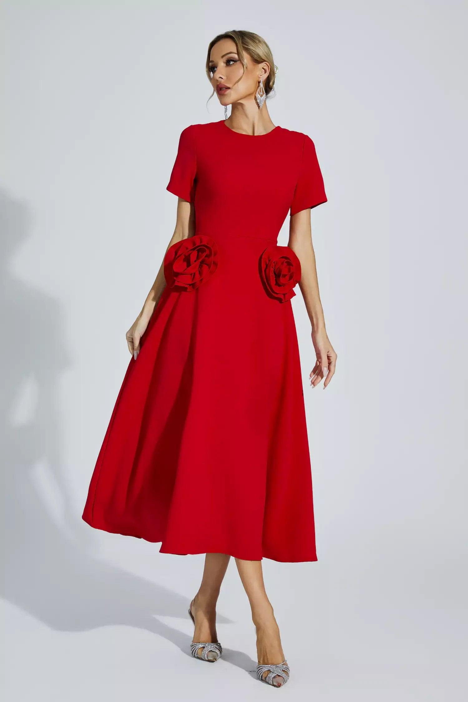 Sol Premium Grace Short Sleeved Midi Dress with Floral Evening Wear Edit