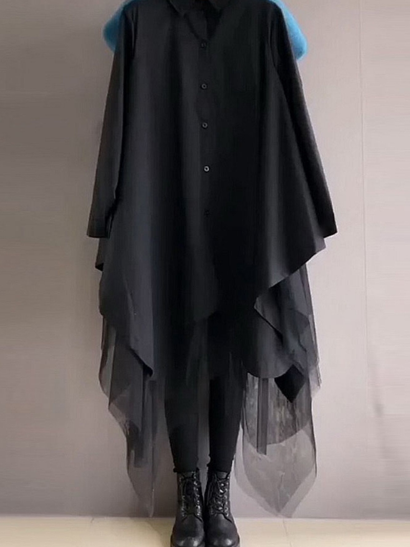 Collared Button Up Long Sleeve High Low Oversized Shirt Dress 4