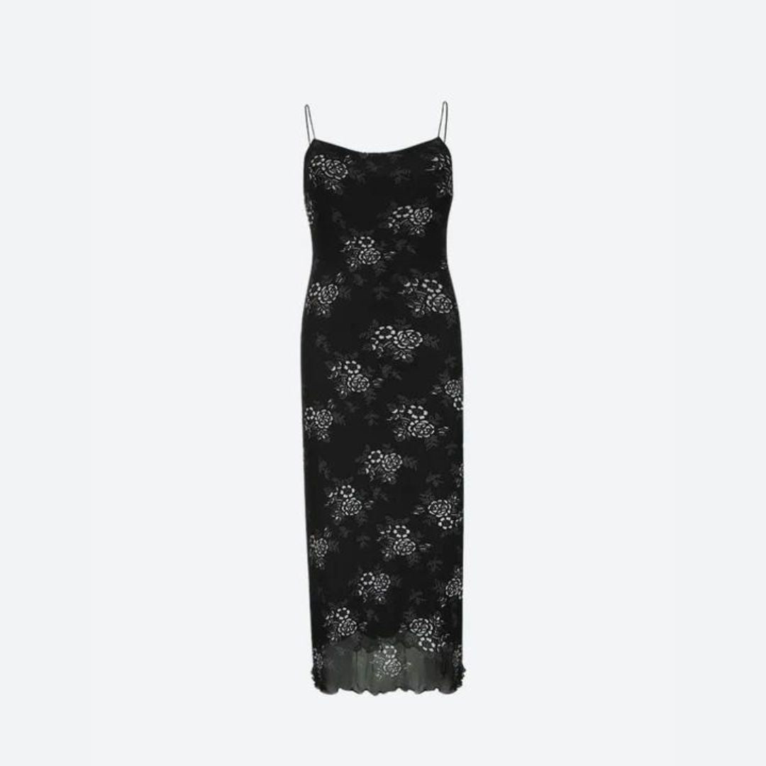 Bianca Minimalist Vintage Floral Lace Dress with Sheer Overlay Chic Silhouette Collection
