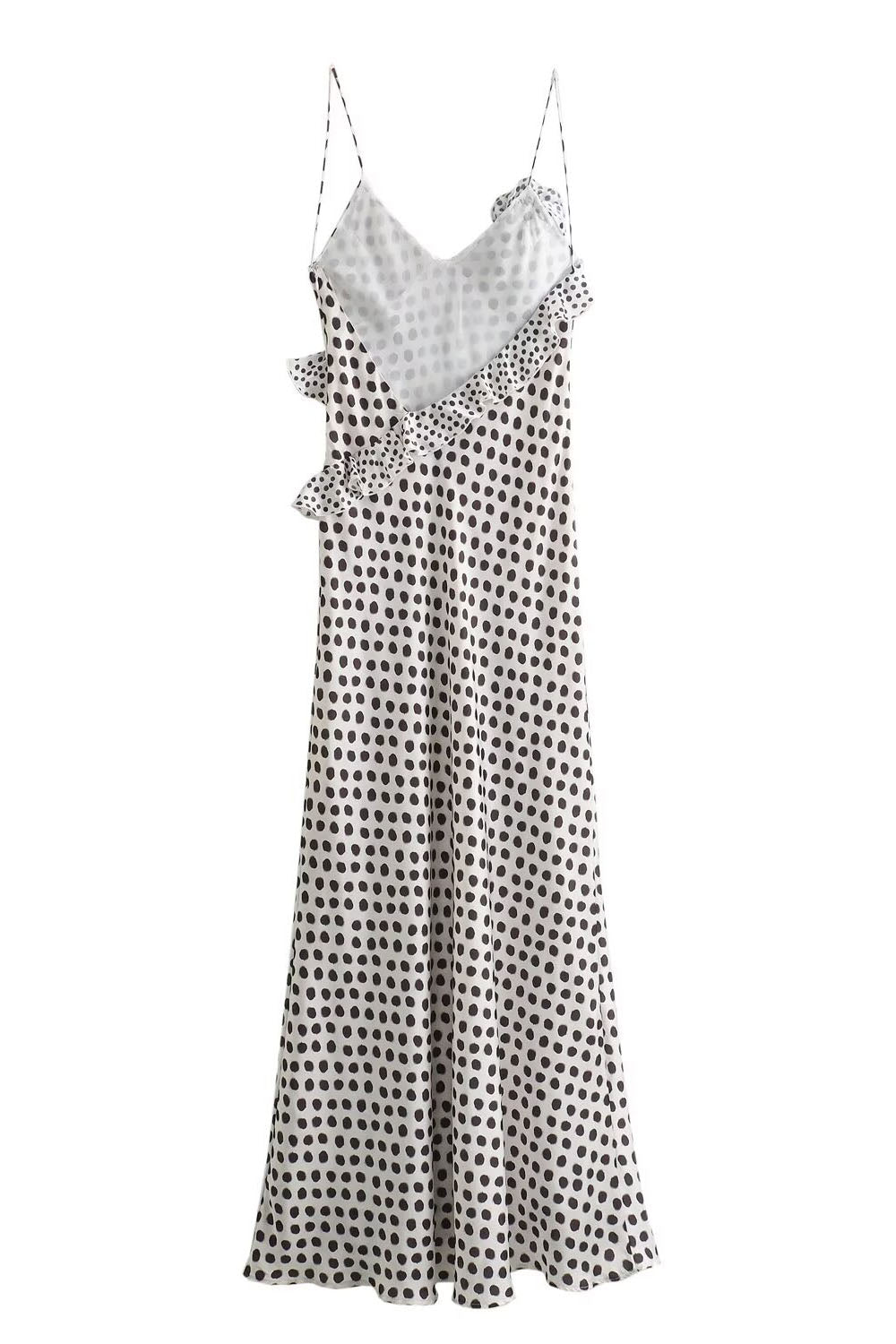 Julia Minimalist Imaginative, Dotted, Ruffled Guipure Lace Strap Maxi Dress Chic Silhouette Collection