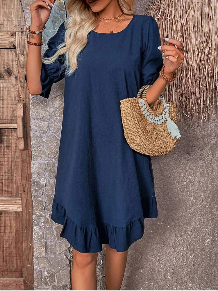 Navy Plain Half Sleeve Mini Dress