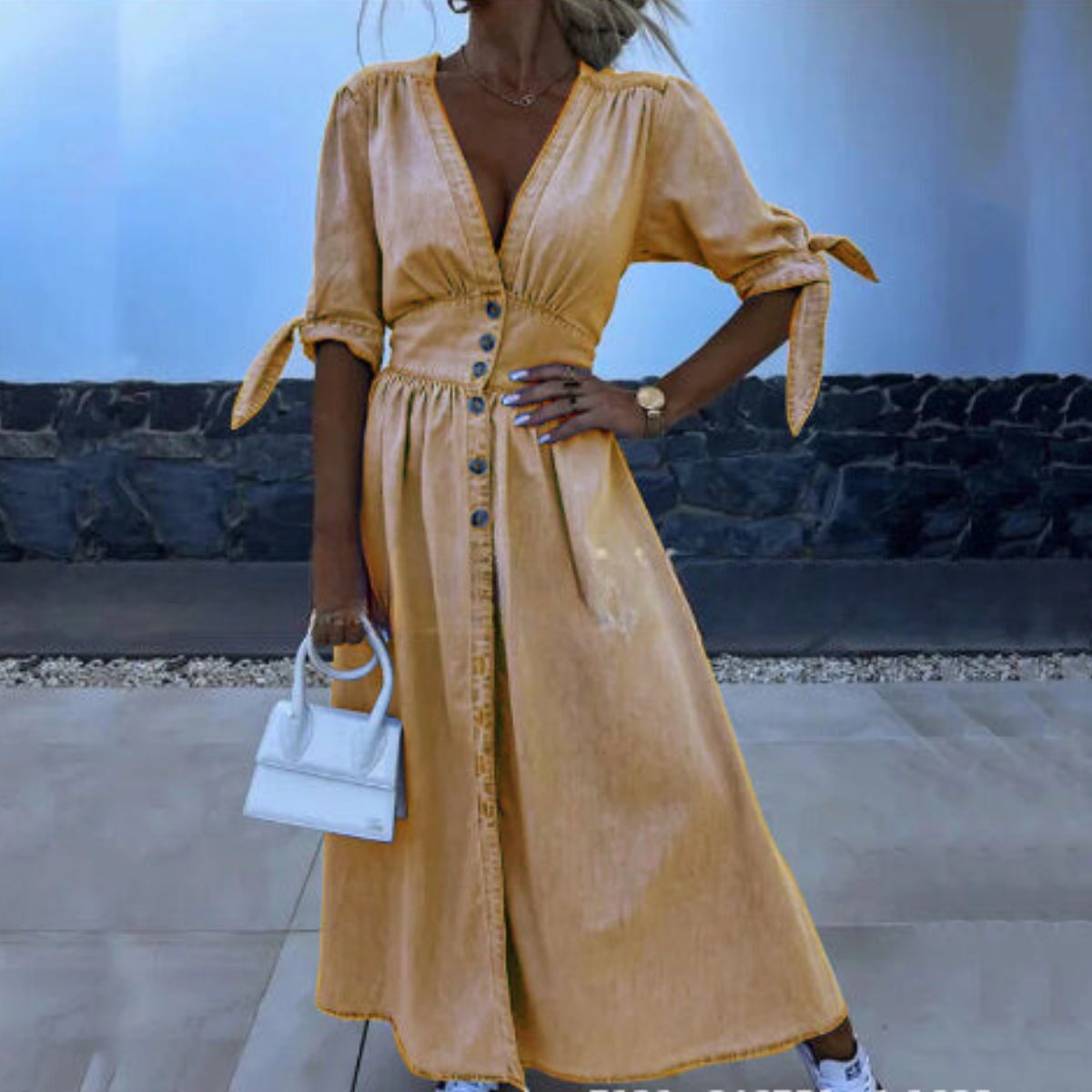 Ariana Elevated Long Denim Dress Chic Silhouette Collection