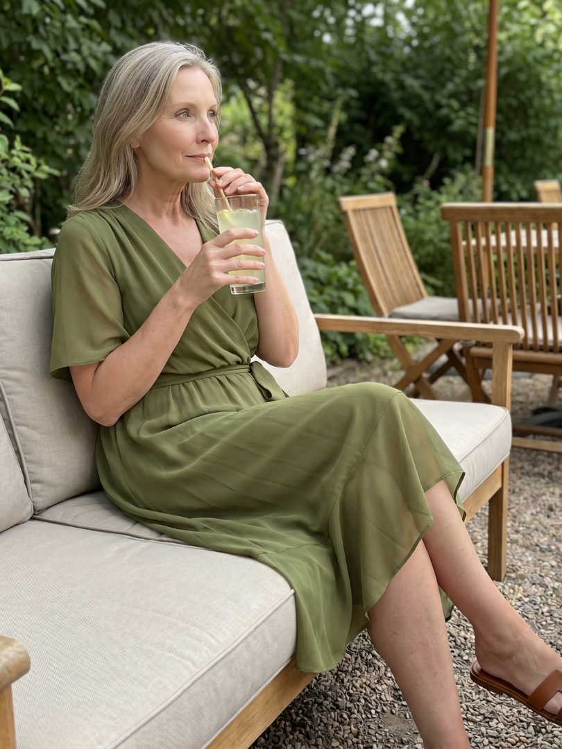 V-Neck Wrap Flutter Sleeve Chiffon Tie Waist Ruffle Hem Midi Dress 8