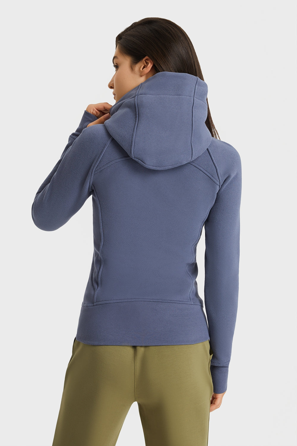 Zip Up Hooded Long Sleeve Thumbhole Fitted Sports Jacket