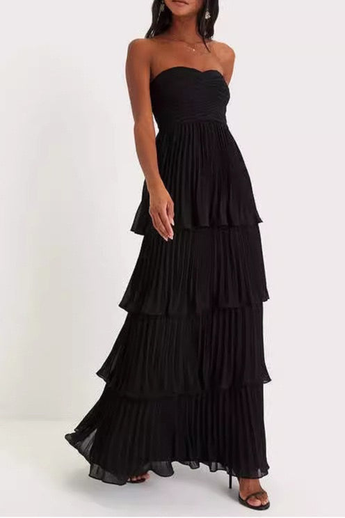Strapless Ruched Ruffled Tiered Party Dress