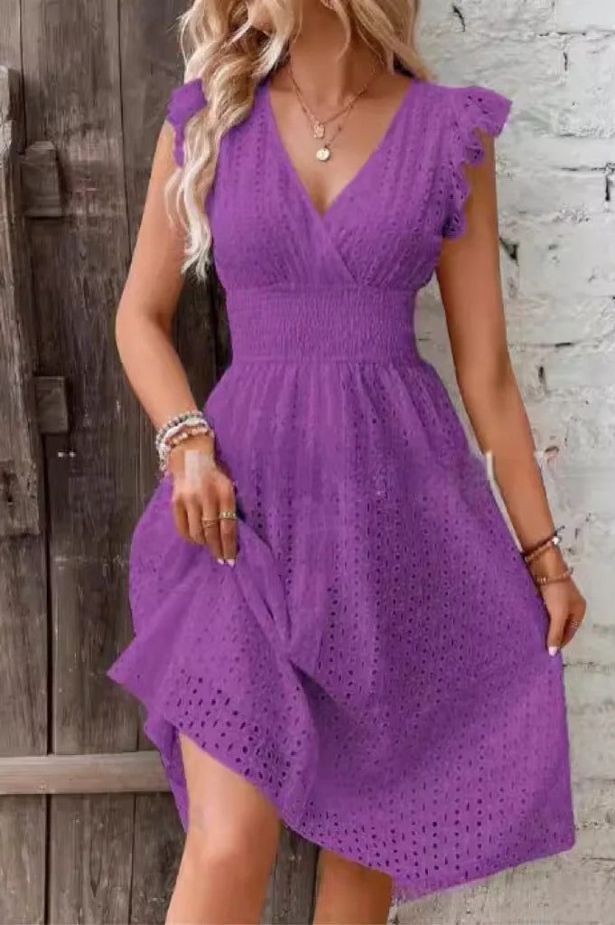 VNeck Lace Waist Mini Dress