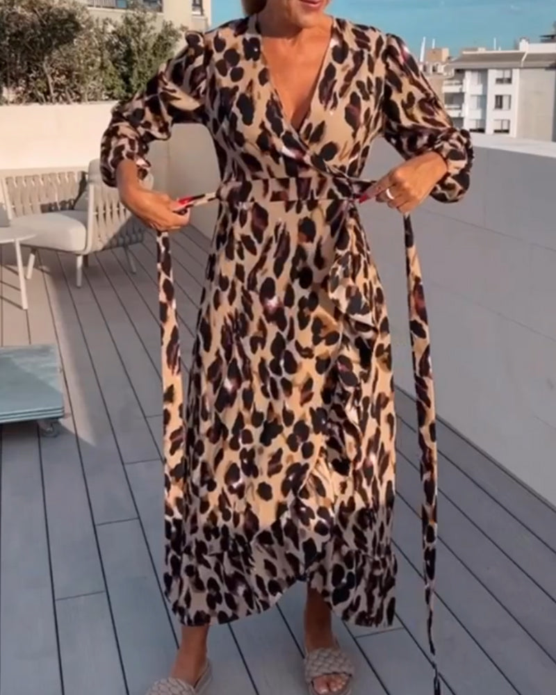 Thelma Exclusive V Neck Leopard Print Dress Chic Silhouette Collection