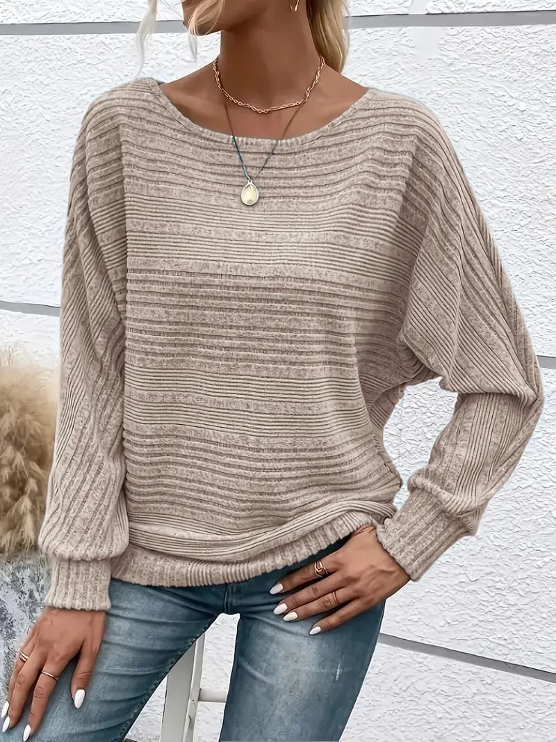 Soft Solid Batwing Sleeve Pullover Long Sleeve Top