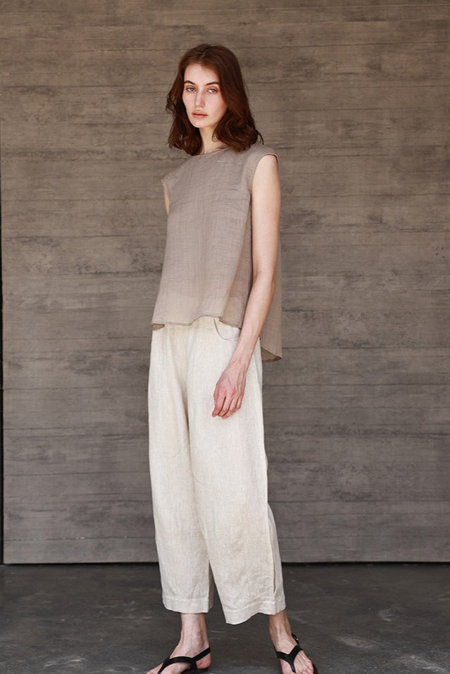 Linen Cropped Balloon Pants