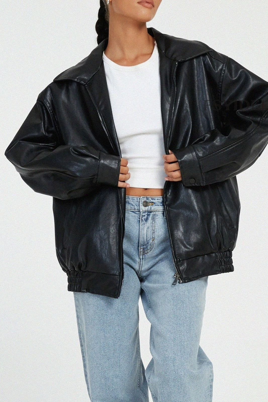 PU Leather Moto Oversized Collar Jacket