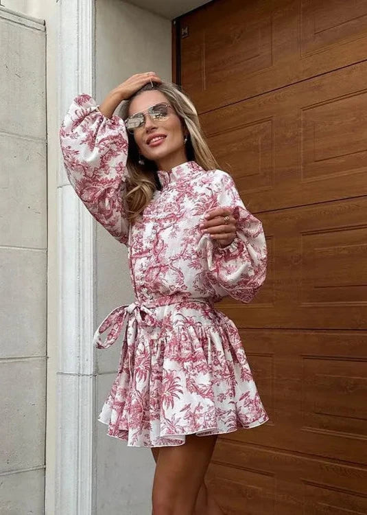 Vintage-InspiRed Puff Sleeve A-Line Mini Dress