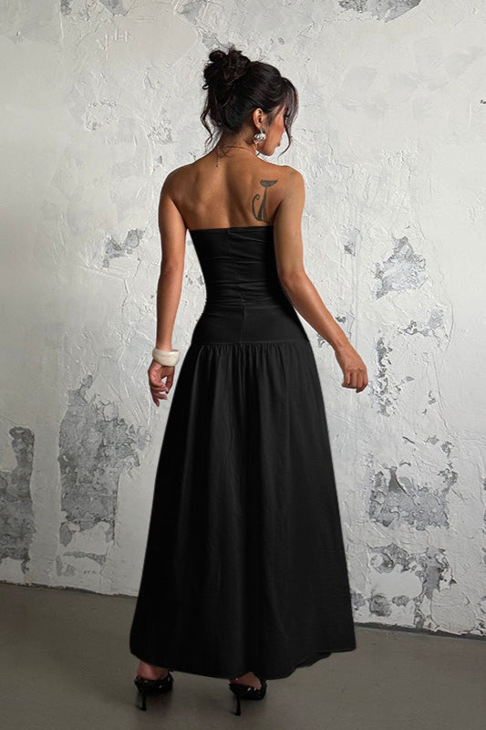 Strapless Sweetheart Neck Twist Cutout Ruched Drop Waist Maxi Dress 8