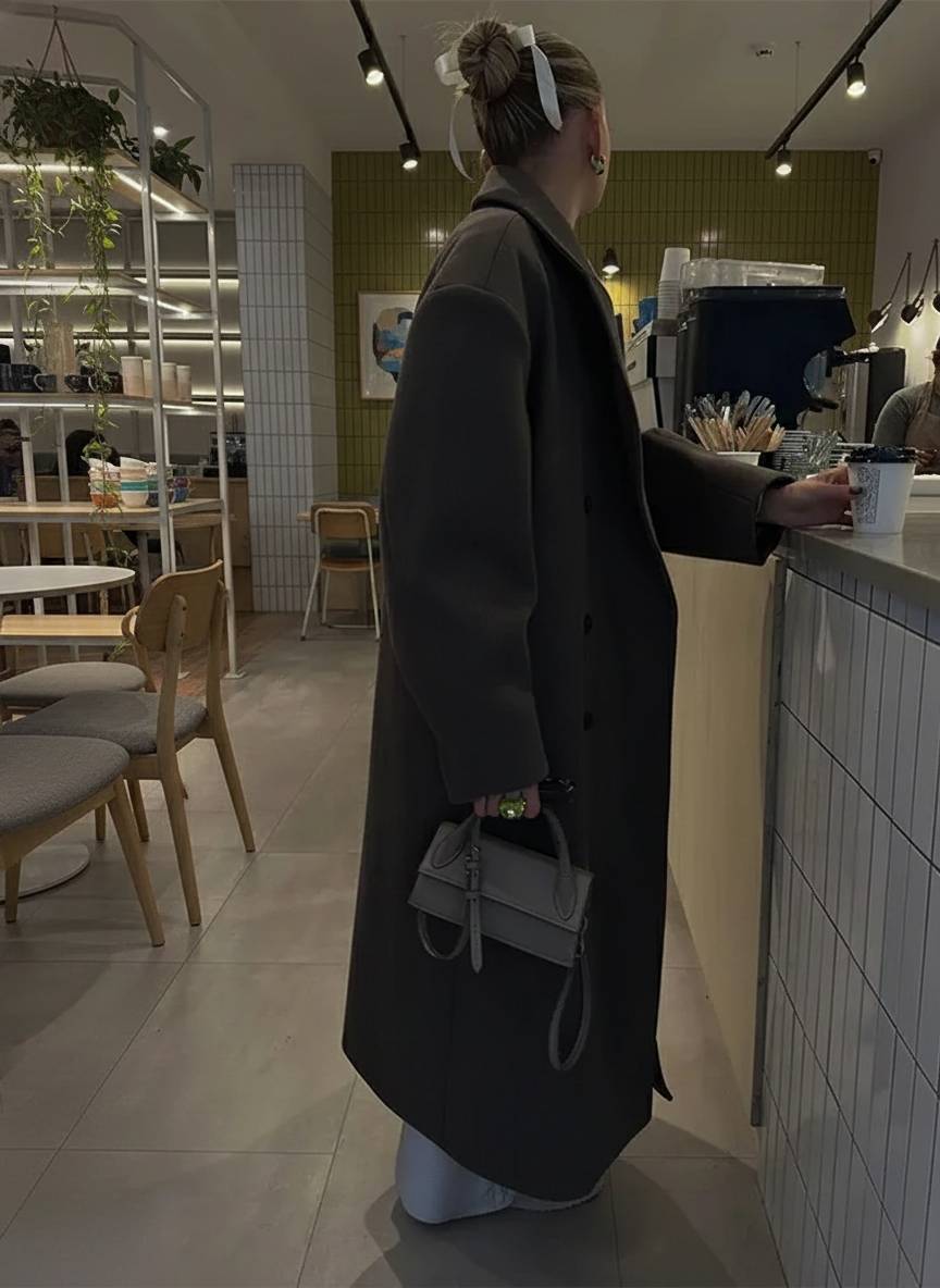 Solid DoubleBreasted TurnDown Overcoat