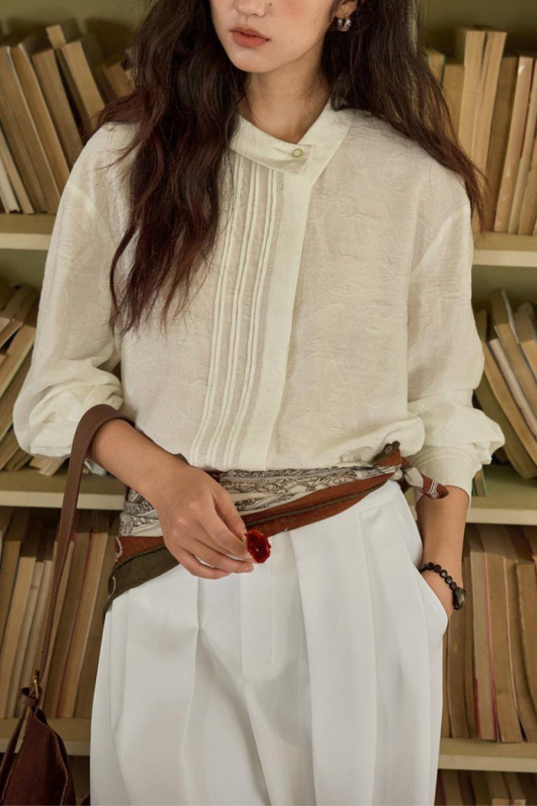 French Linen Unique Collar Blouse