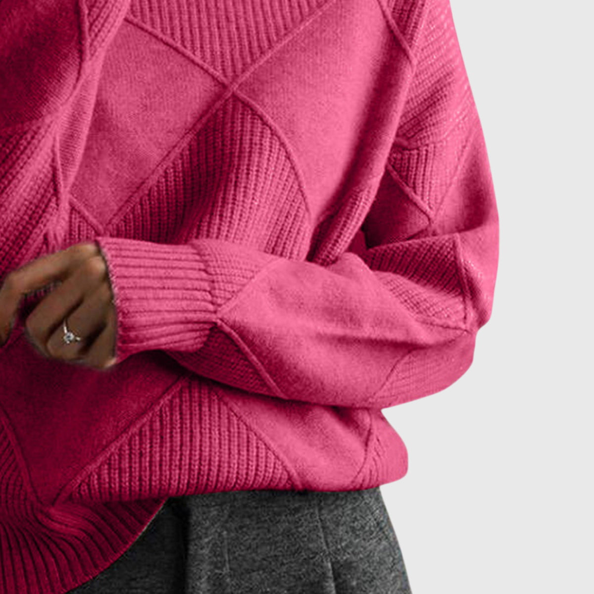 Turtleneck Diamond Textured Knit Long Sleeve Sweater