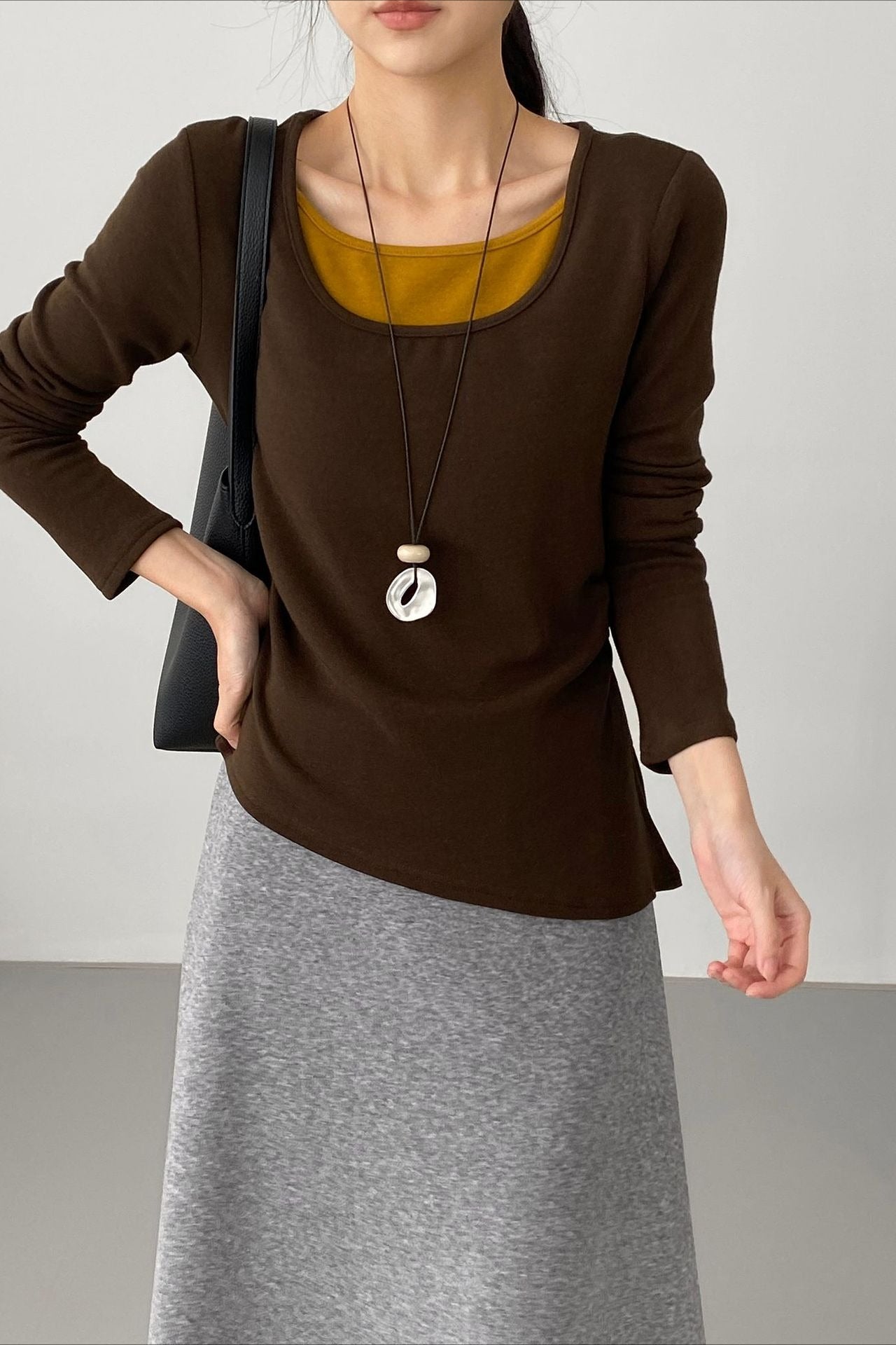 Chic Fleece Fake Two-Piece Split Hem Slim Base Layer