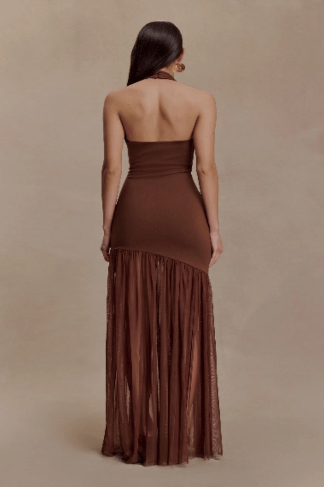 Sexy Fitted Mesh Backless Ruched Elegant Party Dress