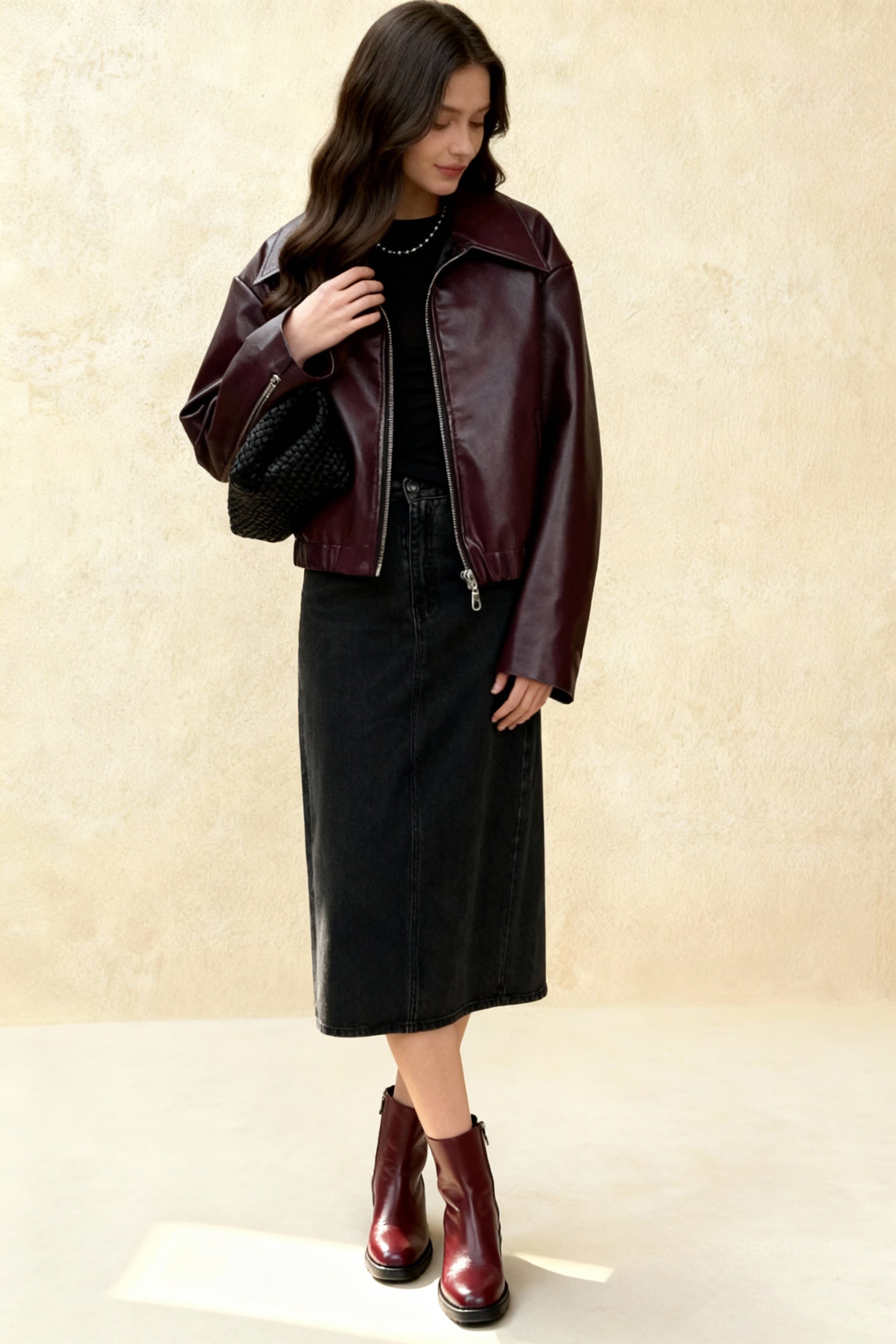 New Leaher Feminina Streetwear Outwear Vermelho Black Jackets
