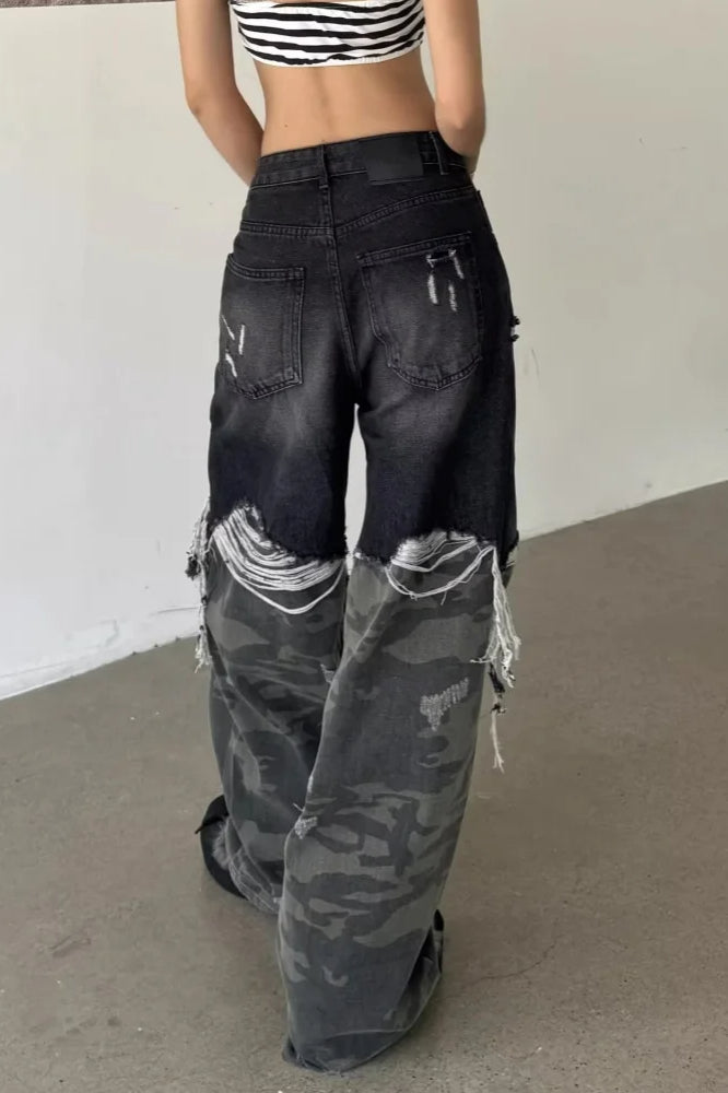 Camouflage Patchwork Baggy WideLeg Jeans
